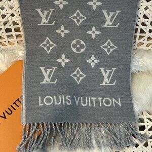Louis  Vuitton All About Monogram Scarf In Gray & White with Louis Vuitton Box